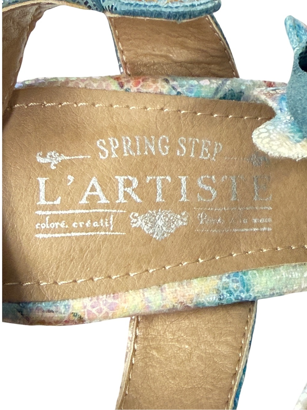 L'ARTISTE Smashing Blue Floral Sandal Multicolor Jeweled Block Heel - Picture 11 of 13